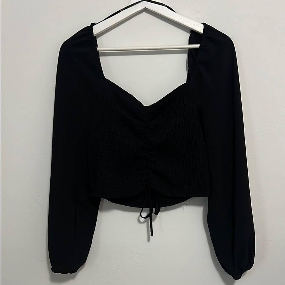Forever 21 Black Ruched Crop Blouse